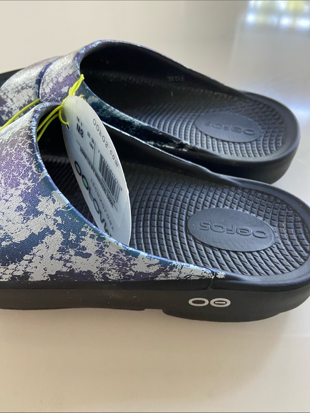 Women's Black Slides with blue Marble - Casual Comfort - Picture 6 of 15
